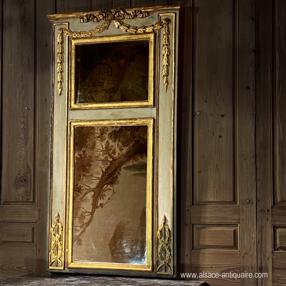 Grand miroir de salon bois doré Louis XVI 