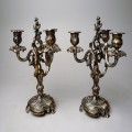 Paire de chandeliers bronze argenté 