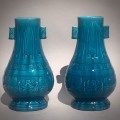 Paire Vases bleus signés Théodore Deck 1823-1891