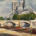 Péniches sur la Seine devant Notre Dame par Charle