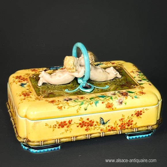 Ceramic Putti Box Signed Théodore Deck