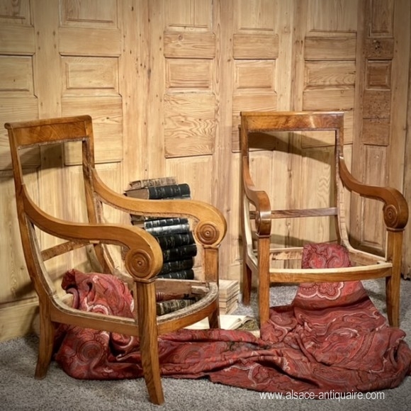Pair of 19th century Empire bergere armchairs 