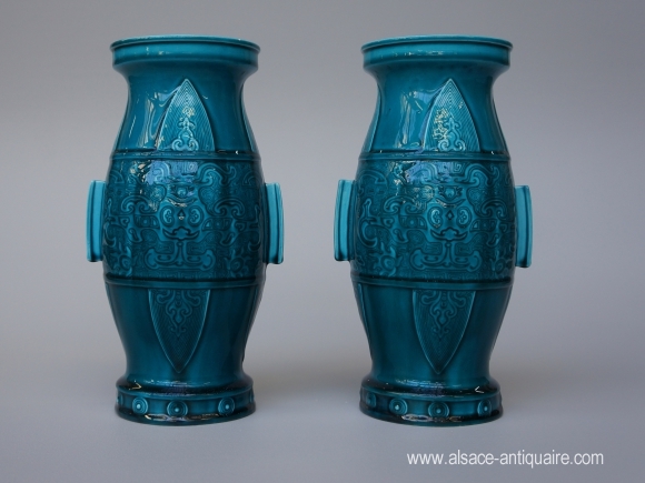 PAIRE DE VASES DECOR BLEU DECK