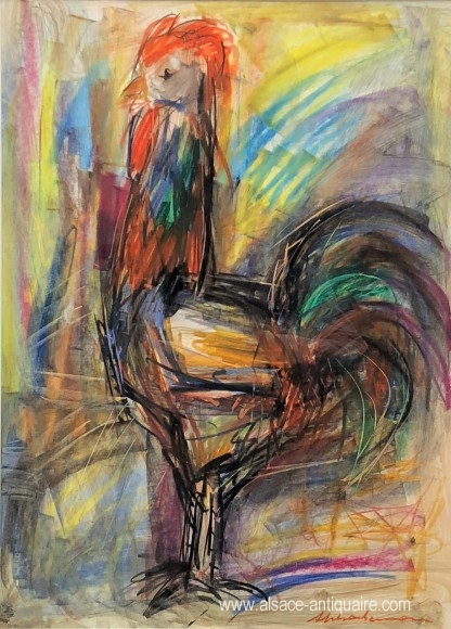 Le Coq - aquarelle Athur Schachenmann