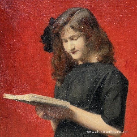Jeune fille au livre huile sur toile A.Zwiller
