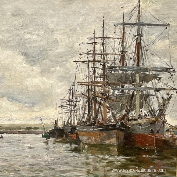 Voiliers Au Port Toile Signée Edmond Marie Petitje