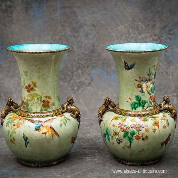  PAIRE DE VASES DECOR  JAPONISANT THEODORE DECK 